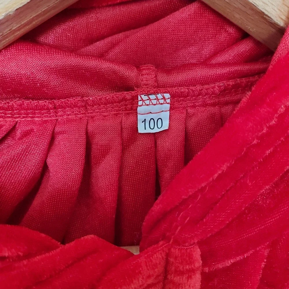 Red Hooded Cape Kids Crushed Velvet Costume Cloak Medival Folk Woodland Cosplay